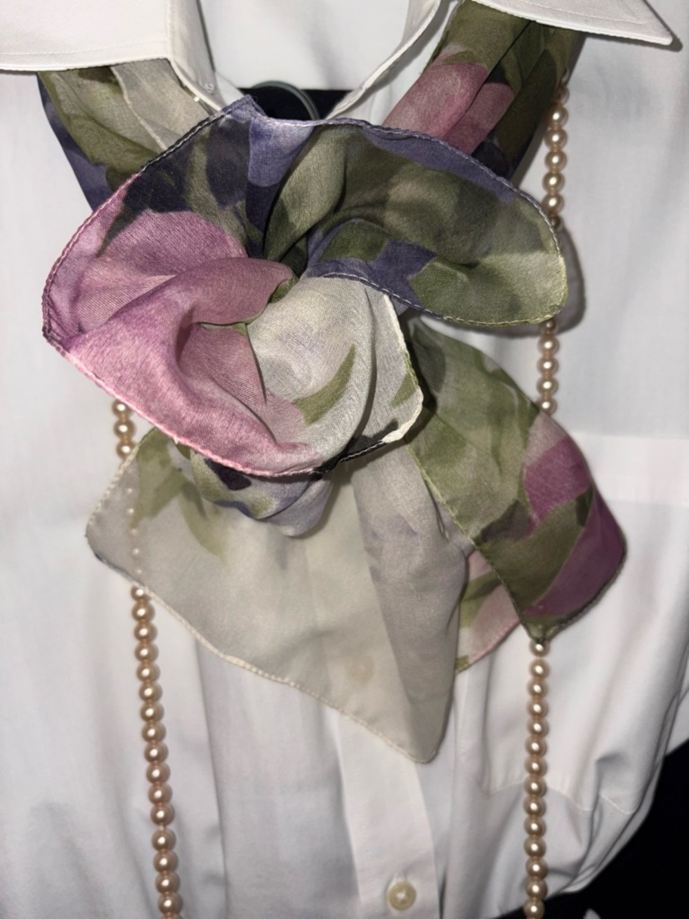 Vintage Floral Sheer Silk Scarf OS Purple Green Botanic CottageCore Romantic EUC